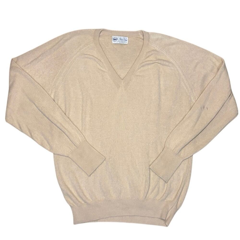 Vintage 80s/90s Pickering Beige Cashmere V‑Neck Sweater 🤎 Pullover • Size L